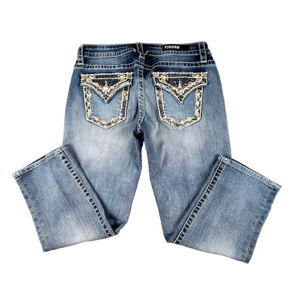 Vigoss Womens Capri Jeans Distressed and Bling Acid Wash Blue Size 4 JH1247B - Picture 1 of 4